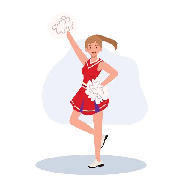 stock vector Energetic cheerleader girl in a bright uniform holding pom poms. Ideal for Fun and Sporty Projects.