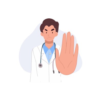 doctor man half body in stop warning gesture. medical healthcar clipart