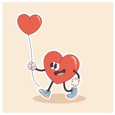 groovy heart character for Valentines day illustration. Retro cartoon style valentines day. clipart