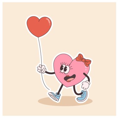 groovy heart character for Valentines day illustration. Retro cartoon style valentines day. clipart