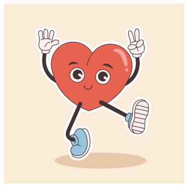 groovy heart character for Valentines day illustration. Retro cartoon style valentines day. clipart