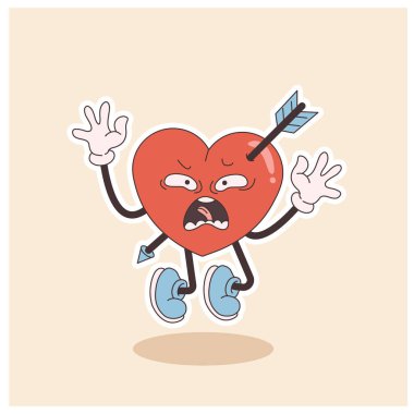 groovy heart character for Valentines day illustration. Retro cartoon style valentines day. clipart