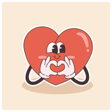 groovy heart character for Valentines day illustration. Retro cartoon style valentines day. clipart