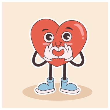 groovy heart character for Valentines day illustration. Retro cartoon style valentines day. clipart