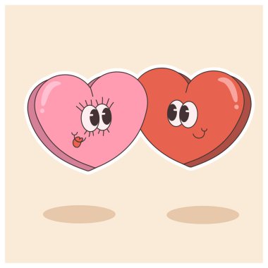 groovy heart character for Valentines day illustration. Retro cartoon style valentines day. clipart