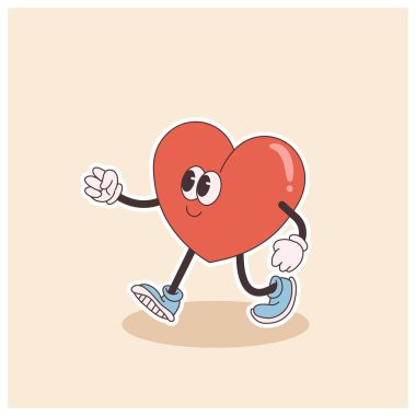 Sevgililer Günü illüstrasyonu için harika bir kalp karakteri. Retro karikatür stili sevgililer günü.