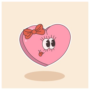 groovy heart character for Valentines day illustration. Retro cartoon style valentines day. clipart