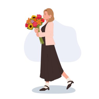 Zarif Çiçek Buketi Tutan Güzel Kadın Canlı Renkler ve Doğal Güzellikle