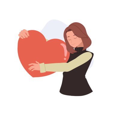 female holding big red heart as a symbol of self-love, care, and emotional support clipart