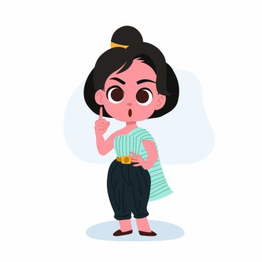 Geleneksel giyinmiş Taylandlı kız Songkran Festivali hakkında ders veriyor.