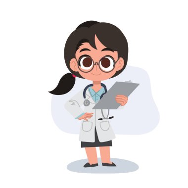 Hasta dosyasını tutan sevimli doktor kadın karakter.