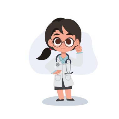 Sevimli kawai kadın doktoru tıbbi danışmanlık ve sağlık hizmeti sunuyor.