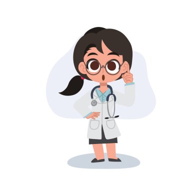 Sevimli kawai kadın doktoru tıbbi danışmanlık ve sağlık hizmeti sunuyor.