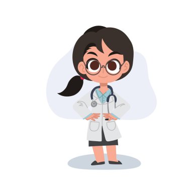 Üniformalı çekici karikatür kadın doktor tıp projeleri ve eğitim için harika.