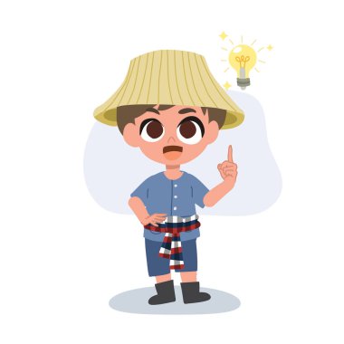 çizgi filmdeki sevimli çiftçi adam ampulü yaktı çiftlik hayatında yeni bir yaratıcılık fikri