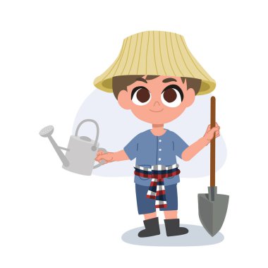 tapılası karikatür çiftçisi manuel tarım aletleri ile çalışıyor, tarım araçları