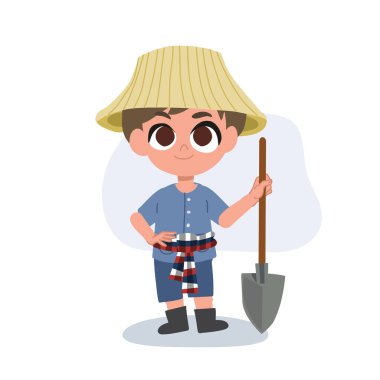 tapılası karikatür çiftçisi manuel tarım aletleri ile çalışıyor, tarım araçları