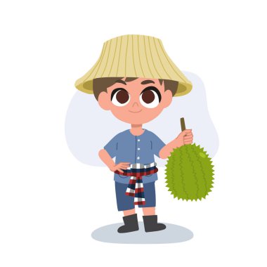 Durian tropik meyveli tatlı Tayland karikatürü çiftçisi.