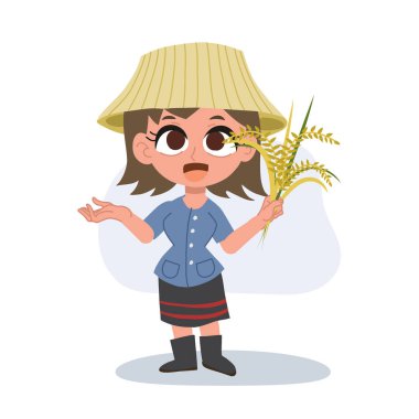 Taylandlı kadın çizgi filmi tarımsal tavsiyeler veriyor. çiftçilik bilgisini paylaşmak