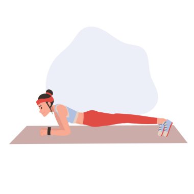 Formda Kadın Güç ve Vücut Tonlaması İçin Evde Yoga Mattı Egzersizi Yapıyor