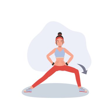 Spor yapan kadın kas esnekliği, yoga ve pilates egzersizleri yapıyor.