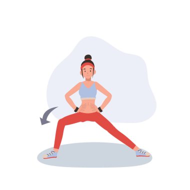 Spor yapan kadın kas esnekliği, yoga ve pilates egzersizleri yapıyor.