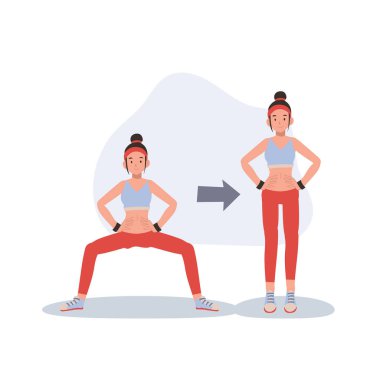 Spor yapan kadın kas esnekliği, yoga ve pilates egzersizleri yapıyor. egzersiz için adım