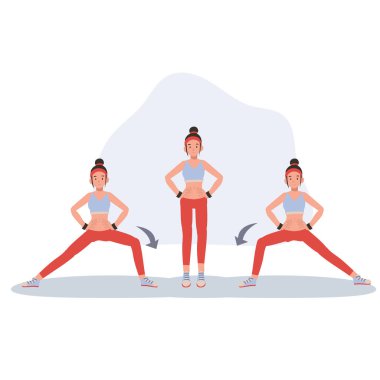 Spor yapan kadın kas esnekliği, yoga ve pilates egzersizleri yapıyor. egzersiz için adım