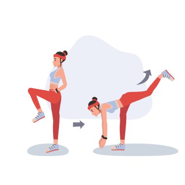 Spor yapan kadın kas esnekliği, yoga ve pilates egzersizleri yapıyor. egzersiz için adım