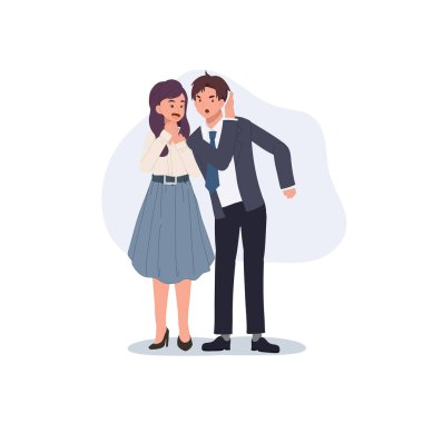 Ofis dedikoduları. Erkek ve kadın iş arkadaşları şakacı şakalar yapıyorlar. vektör illüstrasyonu