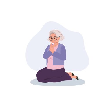 Yaşlı bir kadın dua ediyor. Budist geleneği Tayland ve kültür Asyalı yaşlı kadın meditasyonu. 