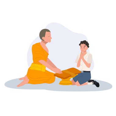 Taylandlı bir öğrenci Budist Paskalya döneminde bir keşişe bornoz veriyor.