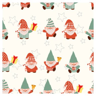 Şirin noel cücesi kağıdın ambalajı ve tatil geçmişi için kusursuz şablon.