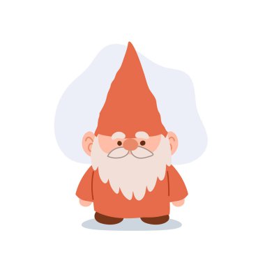 Peri masalı ve fantezi teması için kırmızı kostümlü sevimli cüce vektör karakteri