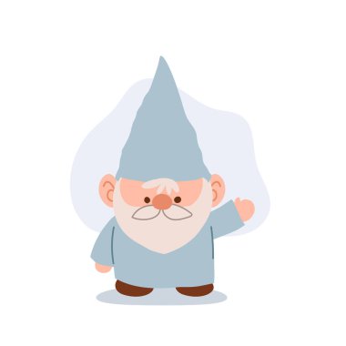 Açık mavi kostümlü çizgi film cücesi peri masalı ya da fantezi öyküleri için düz vektör