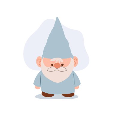 Peri masalı ve fantezi teması için açık mavi kostümlü sevimli cüce vektör karakteri