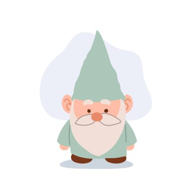 Peri masalı ve fantezi teması için yeşil giysili şirin cüce vektör karakteri