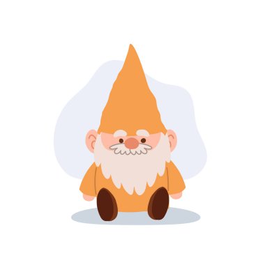 Sarı kıyafetli çizgi film cücesi peri masalı çocuk odası veya fantezi teması için düz vektör karakter