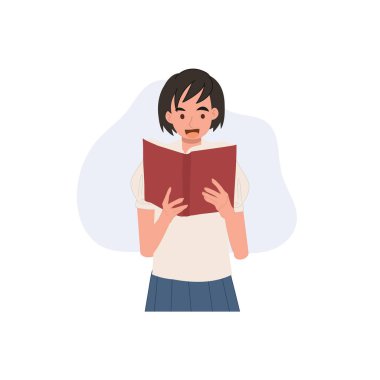 Asyalı liseli kız üniforması içinde kitap okuyor gençlik yaşam tarzı öğreniyor akademik başarı ve öğrenim alışkanlığı