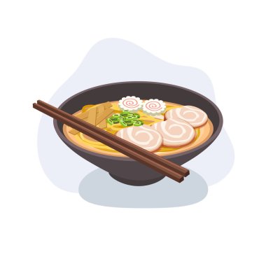 Asya mutfağı ramen kasesi erişteli domuz suyu soslu ve çubuklu.