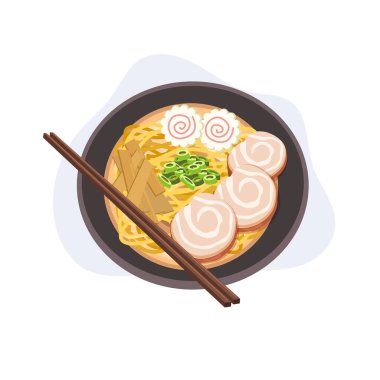  Japon eriştesi çorbası, narutomaki chashu domuz eti ve bambu filizleri..