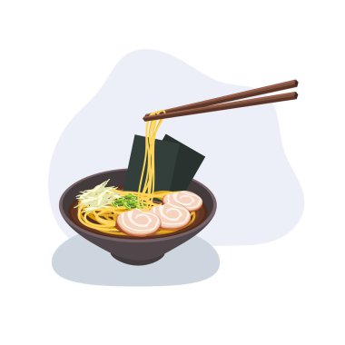 Japon eriştesi kasesi, domuz eti, yosun ve çubuk.