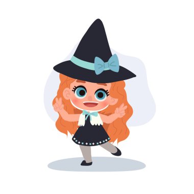 Cadılar bayramı çocuk kostümü cadı tapılası kız karakteri kızıl saçlı ve düz dizaynlı sezonluk festival için..