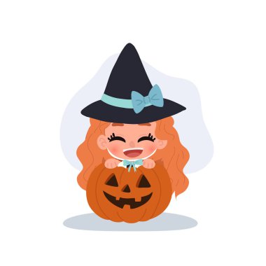 Cadılar bayramı partisi için balkabaklı şirin bir kız.