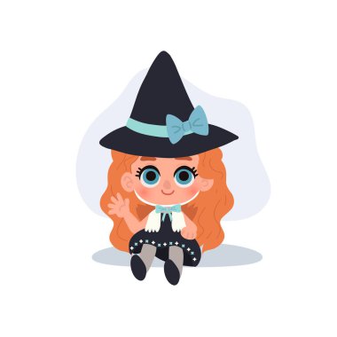 Cadılar Bayramı 'nda Cadılar Bayramı kostümü giymiş genç bir kızın sevimli cadı karakteri