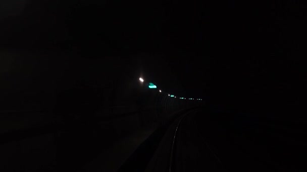 Copenhague Dinamarca Trem Metrô Sem Motorista Tranquilo Atravessa Túnel Escuro — Vídeo de Stock