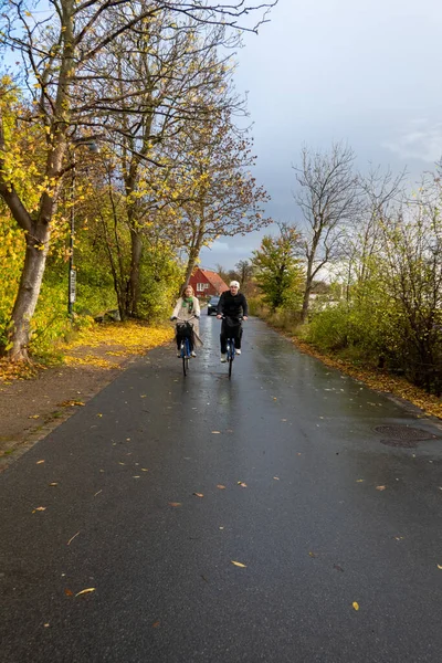 Копенгаген Данія Молода Пара Їде Велосипедах Після Дощу — стокове фото