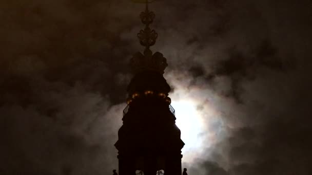 Copenaghen Danimarca Sorgere Della Luna Nuvoloso Sulla Guglia Del Palazzo — Video Stock