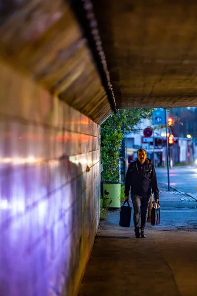 Copenhagen Denmark Pedestrians Walking Underpass Train Tracks Valby District — Stock Photo, Image