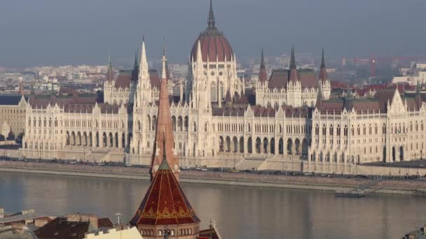 Boedapest Hongarije Skyline Van Stad Het Parlement Donau — Stockvideo